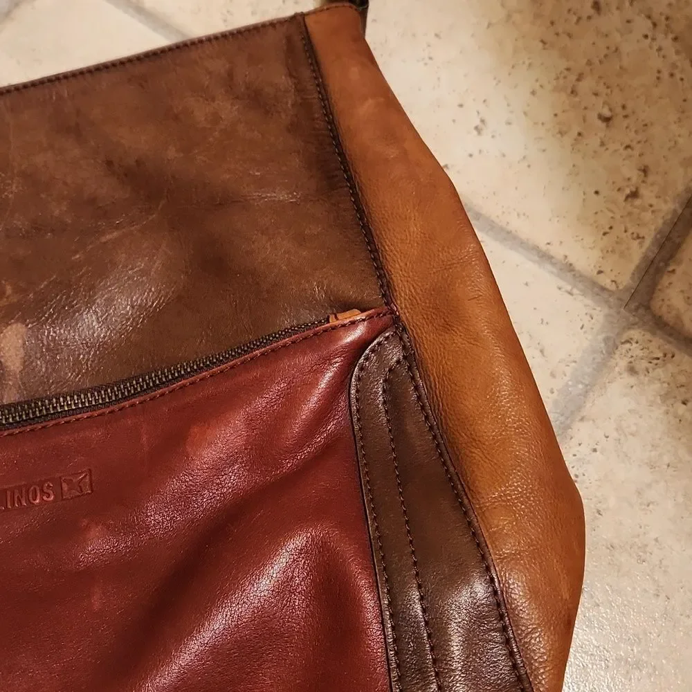 Pikolinos Brown/Garnet Tricolored Leather Cuero Hobo Handbag
